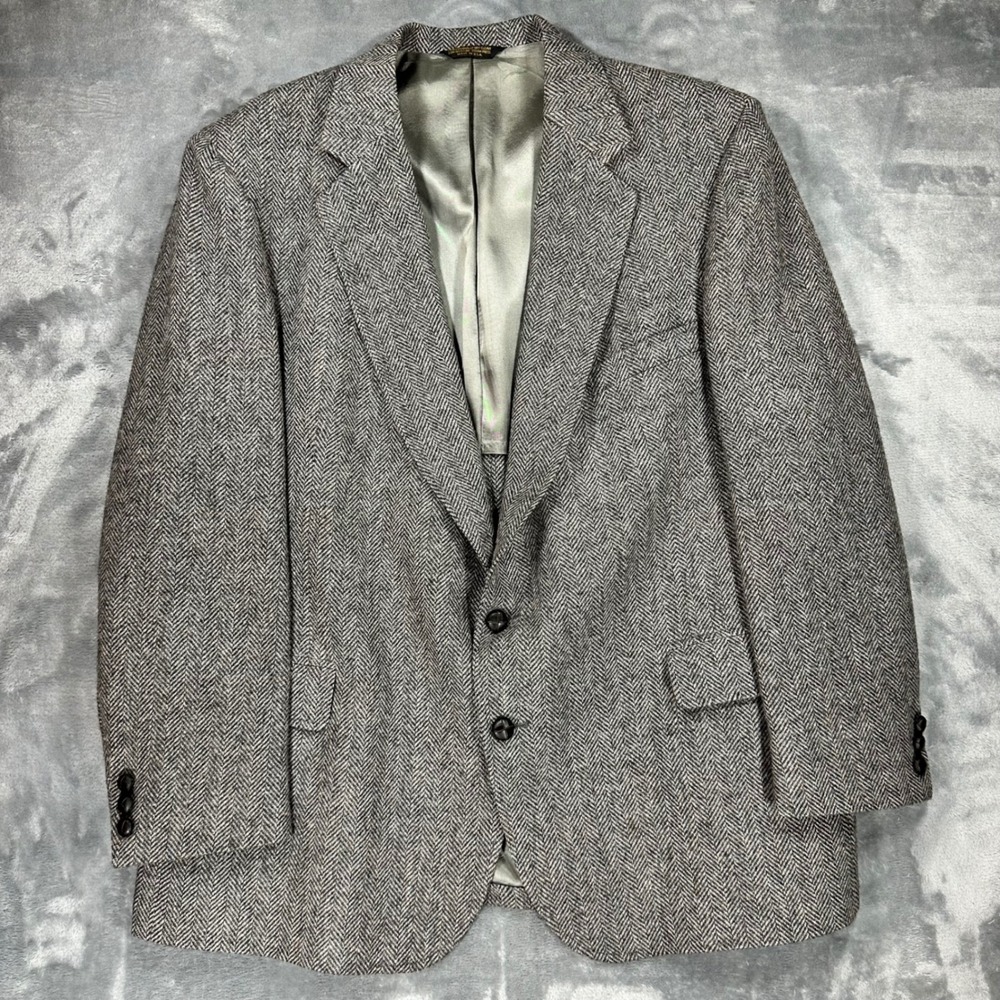 Adams Row Mens Grey Herringbone Wool Blazer Sport Coat Vintage Union Made USA 48